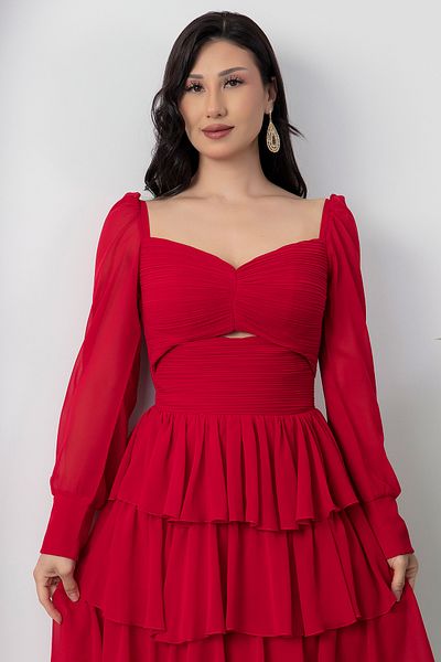PULLIMM Rochie din șifon cu mâneci lungi, cu decolteu în formă de inimă, ECR5547