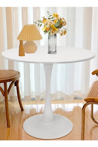 Taimi Style Dining Table is Perfect for a Home Dining Room It has a Round top White 60x60x73Cm