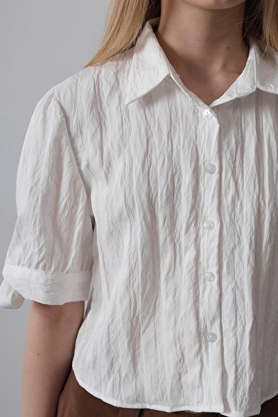 Genel Markalar Kadın Crop Gömlek Kolları Bağlamalı