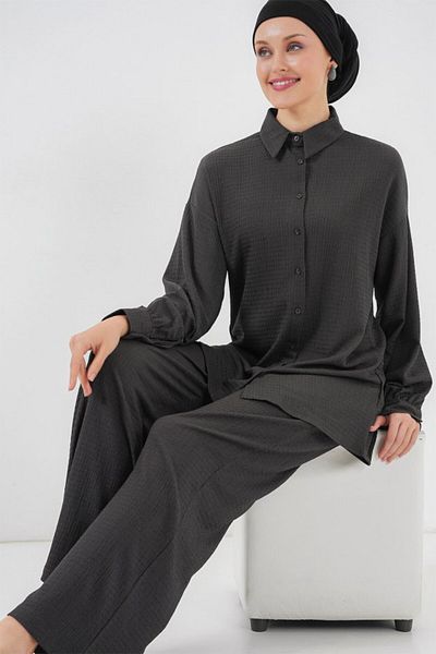 MODAVERA Knitted Hijab Bottom Top Set 6711 - Anthracite