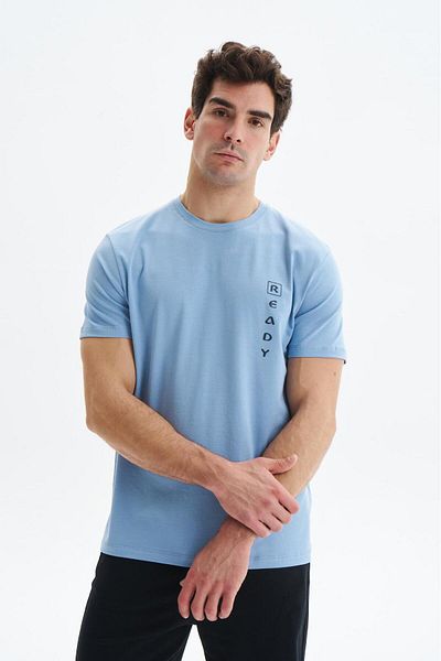 Arma Tricou pentru bărbați, albastru, cu croială normală, cu imprimeu cu text, din jerseu simplu, cu gâtul turn, Y 29344472402