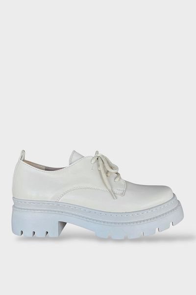 Liger Pantofi Oxford de damă cu șireturi, cu talpă înaltă, CREMA