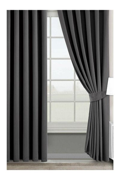 Demirhan Perde Anthracite Gray Blackout Blackout Thermal Background Curtain