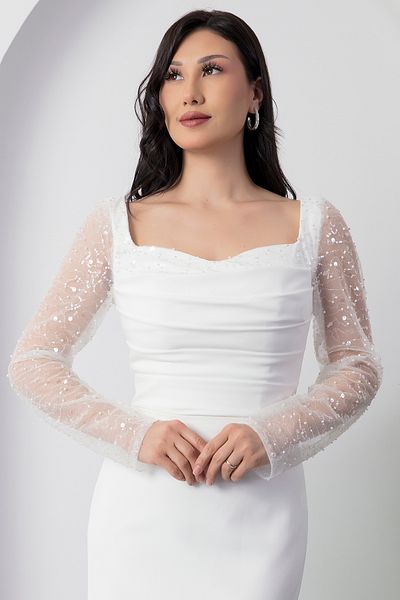 PULLIMM Rochie Atlas cu mânecă lungă cu guler pătrat ECR5563