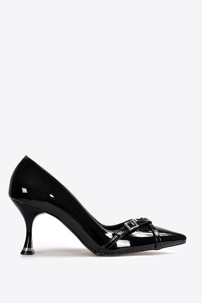 Vizon Ayakkabı Women's Black Patent Leather Classic Heeled Shoes Vzn25Y-023