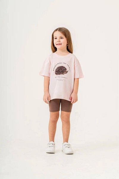 FYONCH Lase Embroidery Girl's Single Jersey Shorts Leggings Set