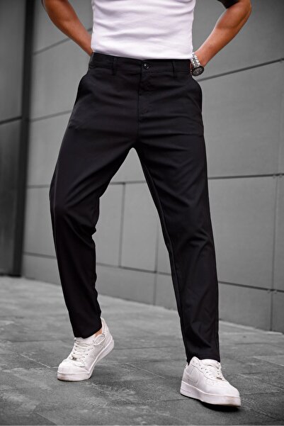 MAXIMILLIAN Ανδρικό υφασμάτινο παντελόνι Slim Fit ΜΑΥΡΟ