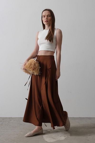 MRA Fashion Bow Flared Skirt - Brown
