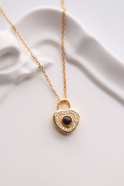 EFBUTİK Stainless Steel Gold Color Heart Shaped I Love You in 100 Languages Necklace
