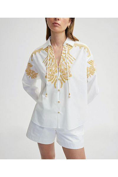 İpekyol Contrast Embroidery Tie Collar Shirt