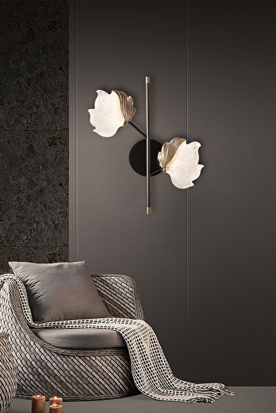 Apliqa Taran Siyah Gold 2'li 10 Watt Çiçek Desenli Modern Ledli Aplik