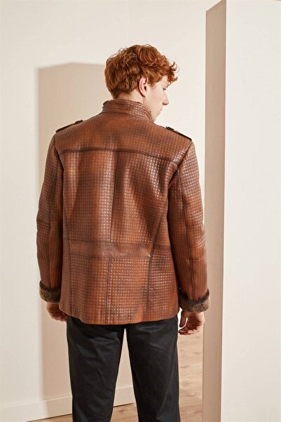 Deriderim Viski Bonucci Içi Kahve Tüylü Fermuarlı Sıcak Tutan Hakiki Kürk Erkek Kaban