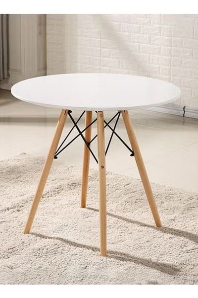 Taimi Round Dining Table 80CM Modern Pedestal Circle Room Table Leisure Tea Coffee Kitchen Table White