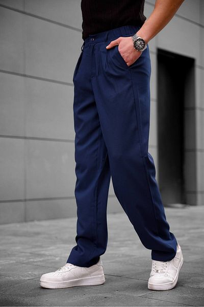 MAXIMILLIAN Men's Baggy Fit Pleated Fabric Trousers Dark Blue