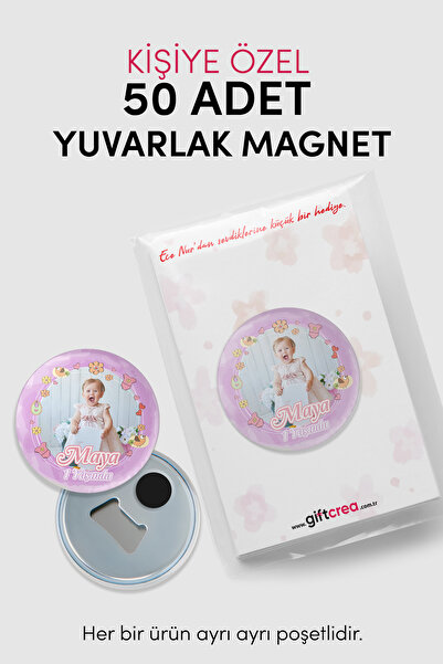 giftcrea Yeni Doğan Kız Bebek İçin Hoş Geldin Magnet Yuvarlak Açacaklı Fotoğr...