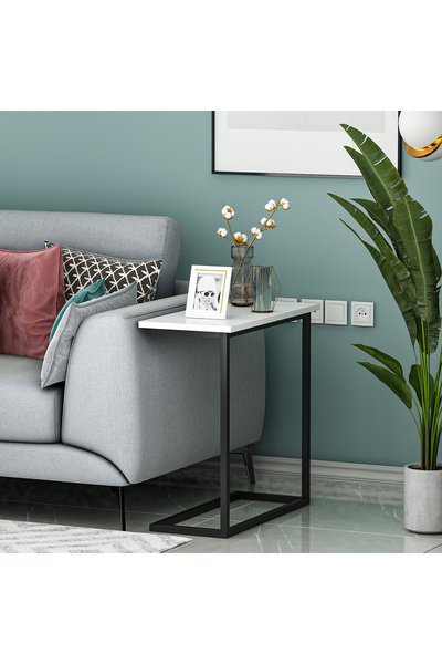 İNARCH DİZAYN Narin Yan Sehpa, Metal Ayaklı Sehpa, Çok Amaçlı Yan Sehpa Beyaz...