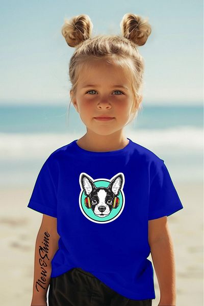 New Shine 1 tricou este un cadou pentru achiziții de 6 și mai sus în coș - Tricou supradimensionat pentru copii cu imprimeu câine cu căști