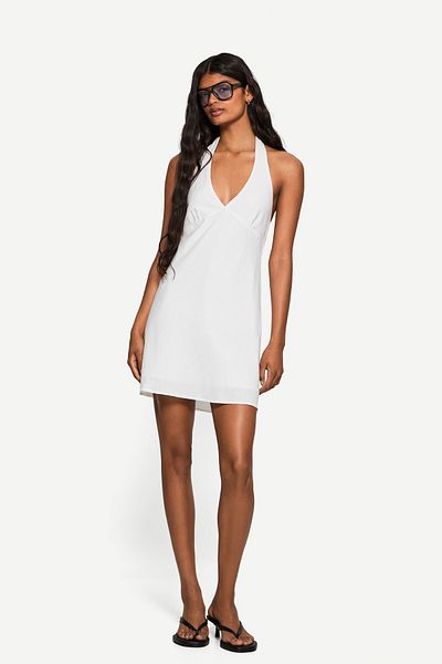 Bershka Linen blend halter mini dress