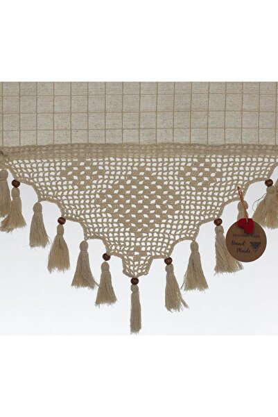 Demirhan Perde Natural Cotton Monika Curtain Buldan Handwork Authentic Bohemian Curtain-Linen Cotton Beige