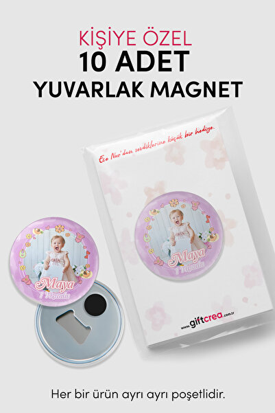 giftcrea Yeni Doğan Kız Bebek İçin Hoş Geldin Magnet Yuvarlak Açacaklı Fotoğr...
