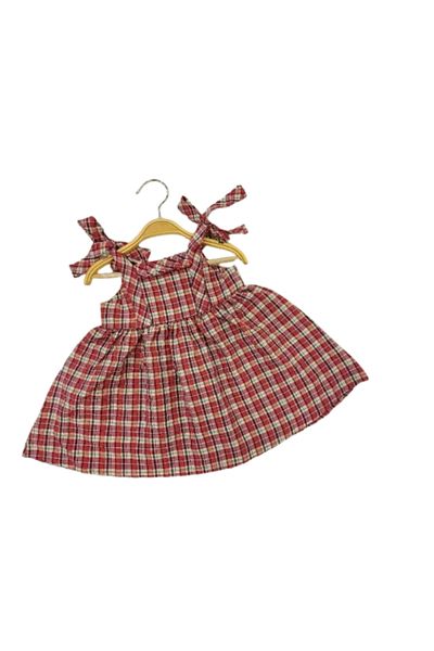 Çikoby Girl's Dress Strappy Checkered Woven Cotton