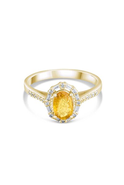 Lial Diamond 1.04 Karat Baget Pırlanta Sarı Safir Yüzük, Gerçek Pırlanta, Ser...