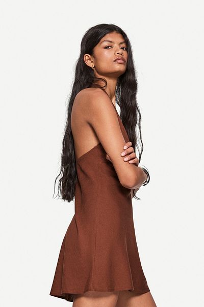 Bershka Linen blend halter mini dress
