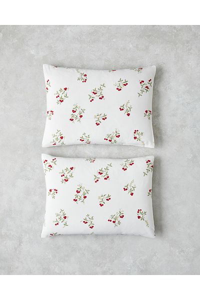 English Home Cherry Blossom Easy-Iron 2-Piece Pillow Case 50X70 cm White - Red