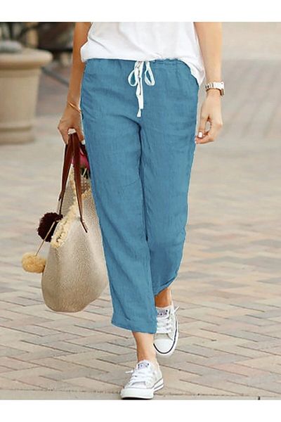 night blue Pantaloni comozi - ALBASTRU (țesătură țesătă)
