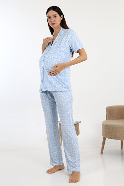 LİKAPA Likapa Önden Düğmeli Hamile Lohusa KISA KOL PİJAMA TAKIMI
