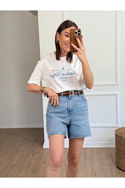 X-Young Detaliu panglică cu broderie text tricou ALB