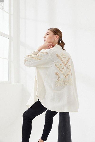 Dadali Dadali Etnic Embroidered Kimono Ecru
