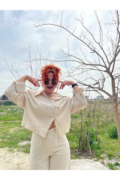Tumtum Wear Taş Rengi Bağlama Detaylı Gömlek