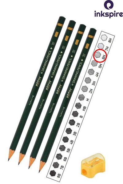 inkspire 6H Art Pencil Graduated Pencil 4 Pcs Fatih Technical Drawing Numbered Black Pencil Lead Sketching Pencil Set