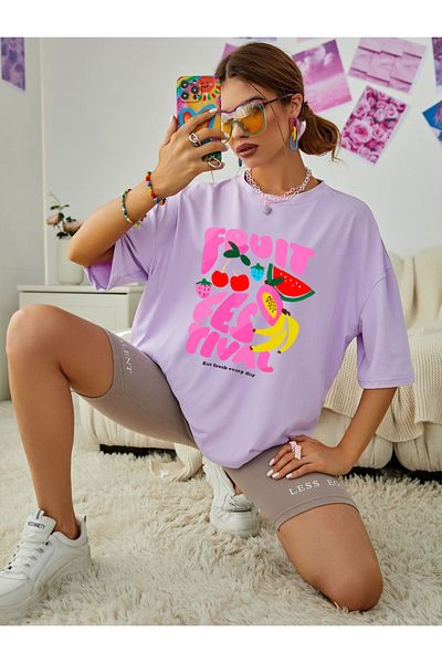 SUNFREE Popular Trend Fruit Fruits Printed Lila Purple Women's T-Shirt