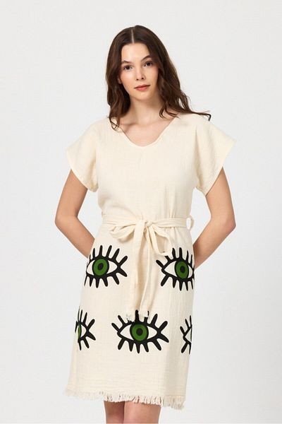 Mulberry Γυναικείο φόρεμα παραλίας Muslin Αμάνικο 100% βαμβάκι
