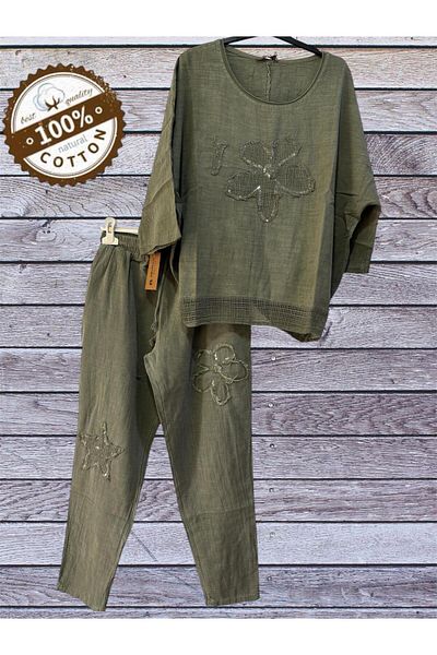 AGORATEKSTİL Women's Daisy Patterned Linen Combination