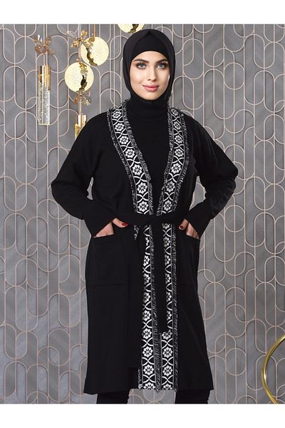 Kamalı Hijab Long Knitwear Cardigan