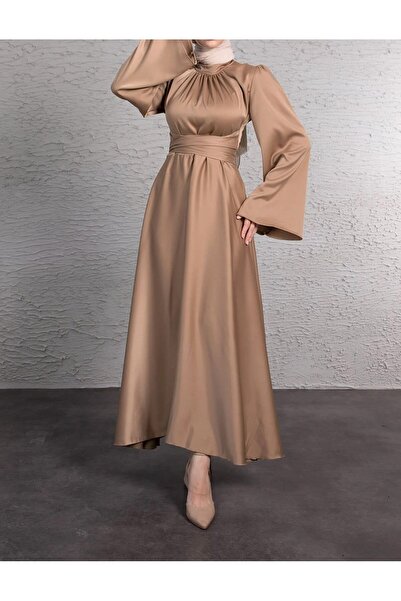 Raya Gym Basic Volan Kol Saten Tesettür Abiye