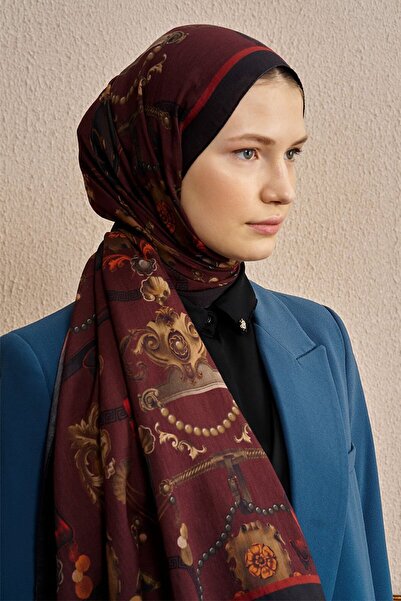 ED Scarf Pamuk İpek Baraque Şal - Bordo