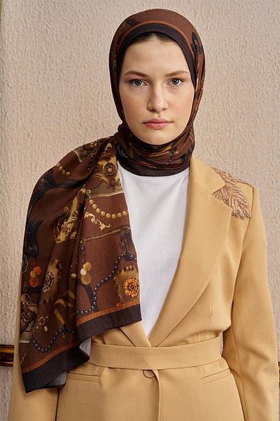 ED Scarf Βαμβακερό μεταξωτό σάλι Baraque - Καφέ