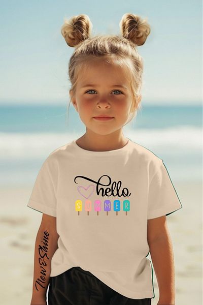 New Shine 1 tricou este un cadou pentru achiziții de 6 și mai sus în coș - Tricou pentru copii oversize imprimat Hello Summer