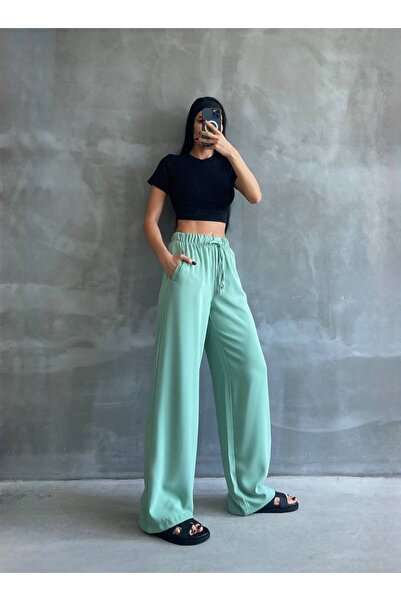 solena sln Kadın Beli Lastikli Palazzo Pantolon