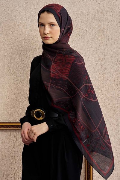 ED Scarf Celebrity Sable Şal - Bordo Siyah