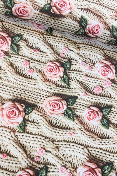 FAAL Örgü Gül 3 Boyutlu Dijital Baskı Nevresimlik Poplin Kumaş