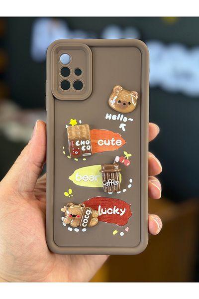 Fibaks جراب لهاتف Samsung Galaxy M51 بتصميم نمط حماية للكاميرا وغطاء من السيليكون الناعم باللون البني