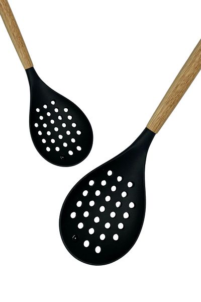 rubihome Black Hard Silicone Heat Colander with Bamboo Handle - 1 Piece