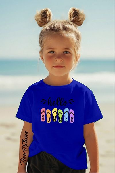 New Shine 1 tricou este un cadou pentru achiziții de 6 și mai sus în coș - Tricou pentru copii oversize imprimat Hello Summer