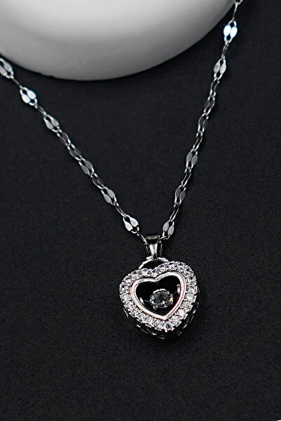 TREND COLLECTİON 316L الصلب الفضة اللون الدورية الزركون حجر القلب قلادة المرأة