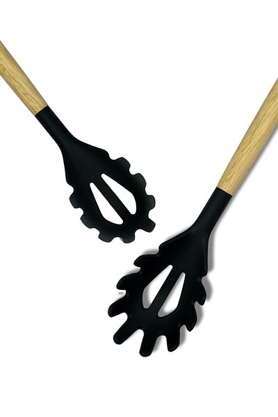 rubihome Black Hard Silicone Heat Pasta Spoon with Bamboo Handle - 1 Piece